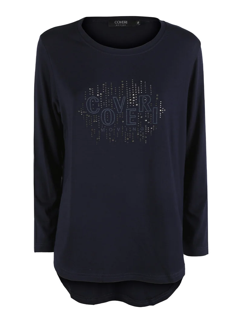 T-shirt donna a maniche lunghe con strass - blu scuro