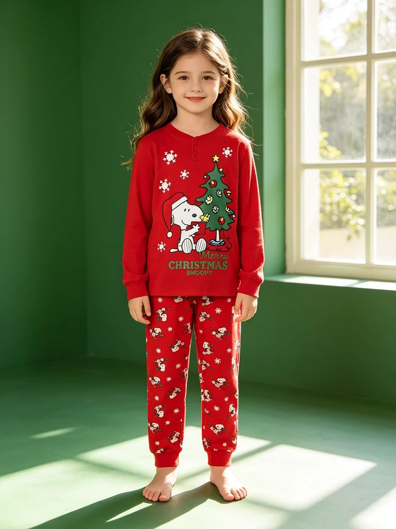 Snoopy pigiama natalizio da bambina in cotone - rosso