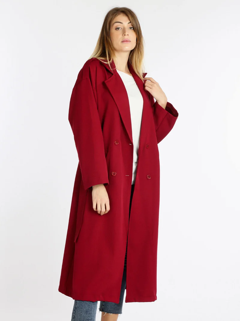 Cappotto lungo da donna leggero - bordeaux