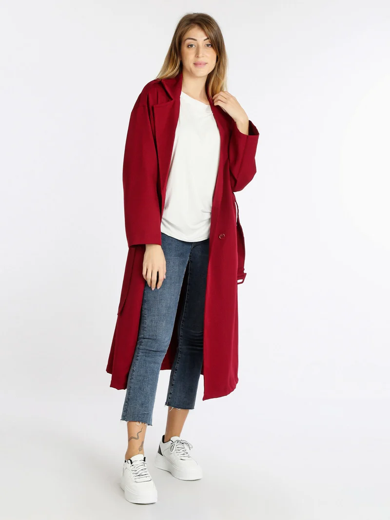 Cappotto lungo da donna leggero - bordeaux