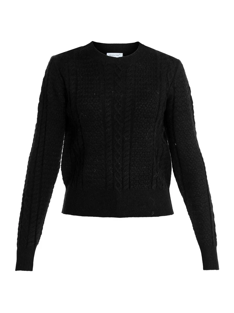 Maglione donna girocollo a treccia - nero