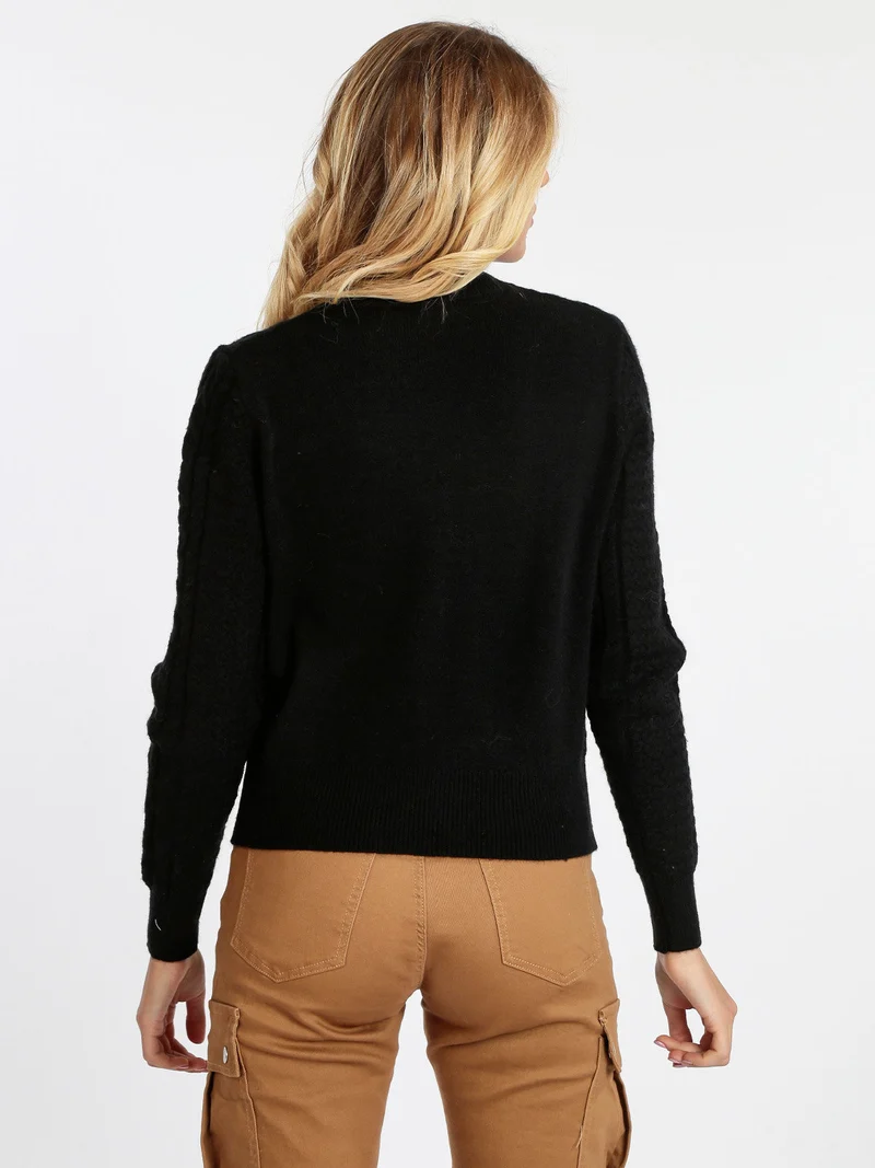 Maglione donna girocollo a treccia - nero