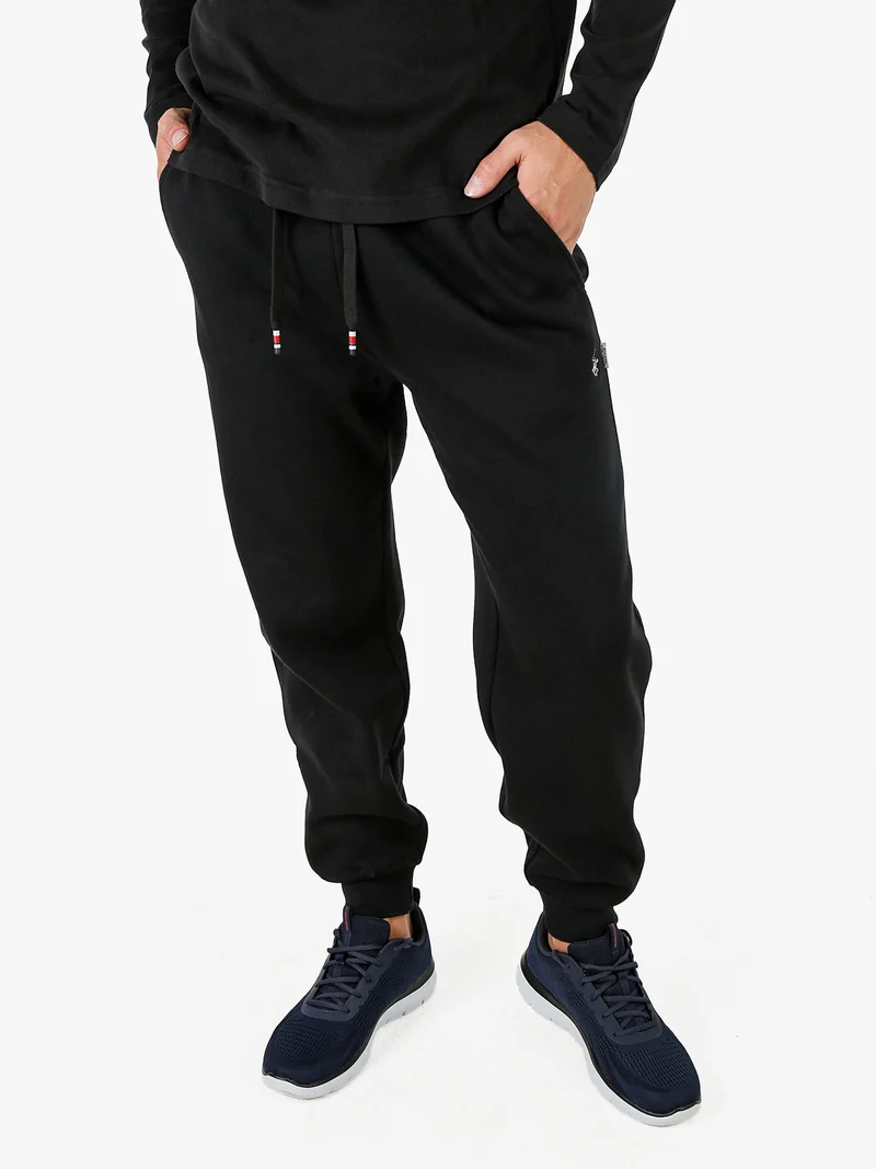 Pantaloni tuta da uomo felpati con polsini - nero