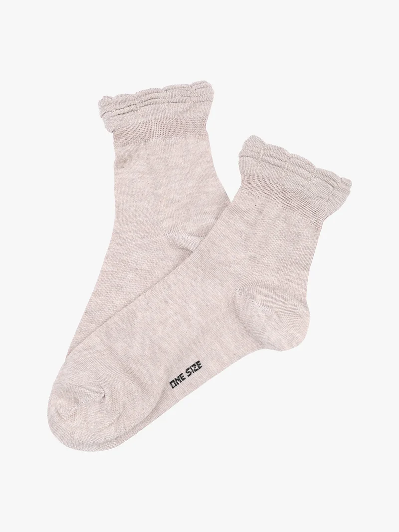 Calze corte donna in caldo cotone con bordo volant - beige