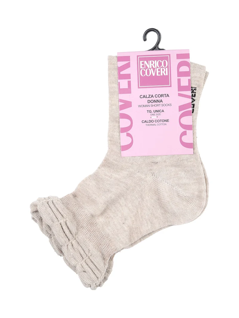 Calze corte donna in caldo cotone con bordo volant - beige