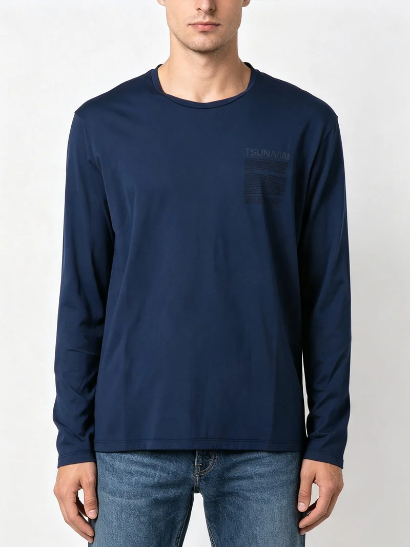 T-shirt a maniche lunghe da uomo in cotone con stampa scritte - blu