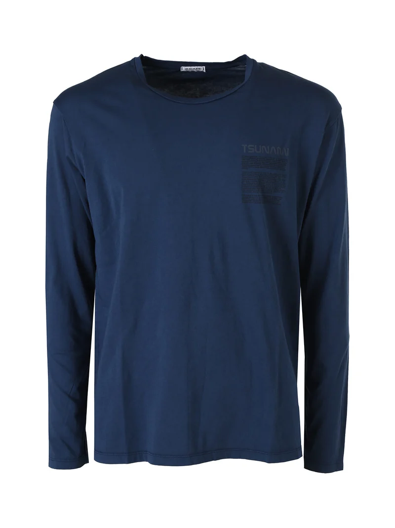 T-shirt a maniche lunghe da uomo in cotone con stampa scritte - blu