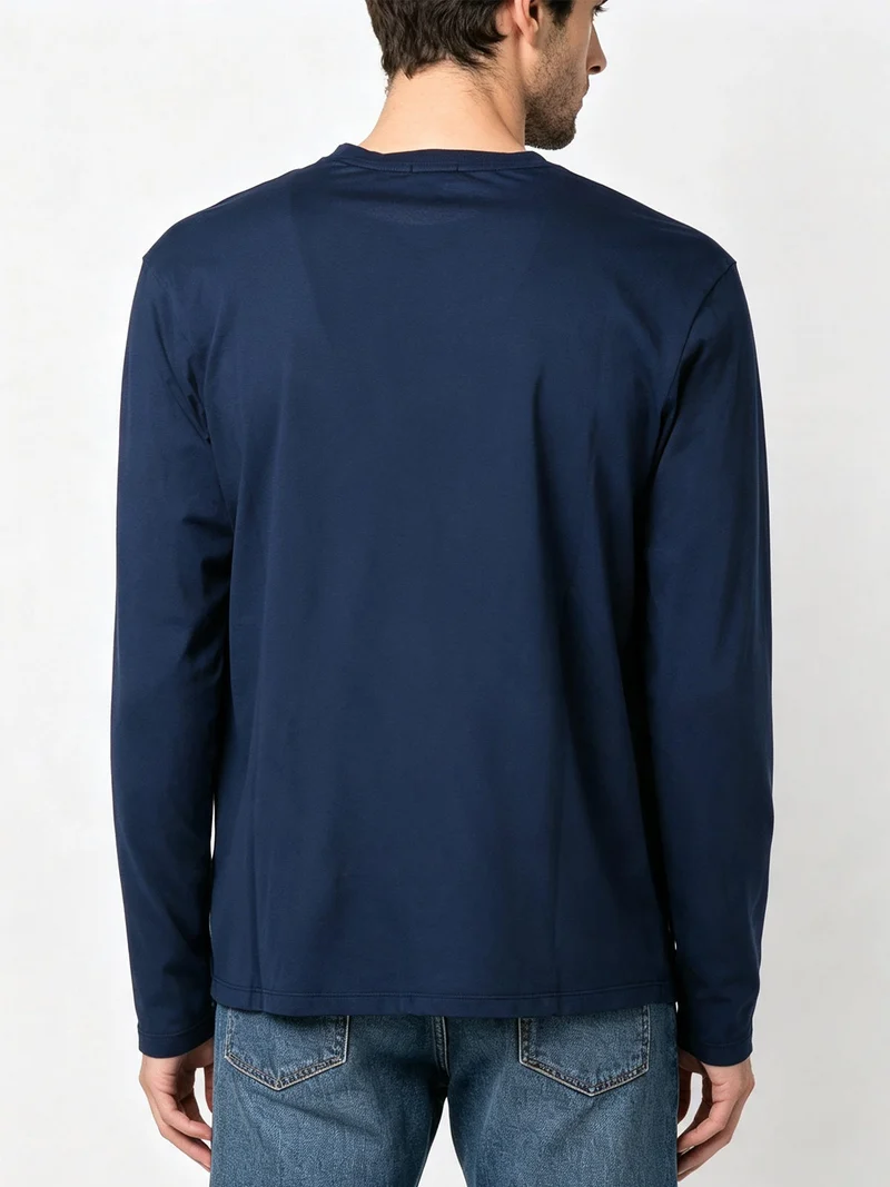 T-shirt a maniche lunghe da uomo in cotone con stampa scritte - blu