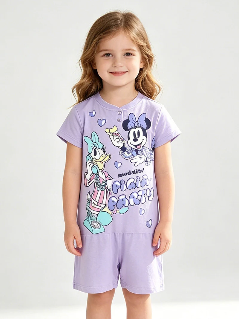Minnie pigiama corto da bambina in cotone - lilla