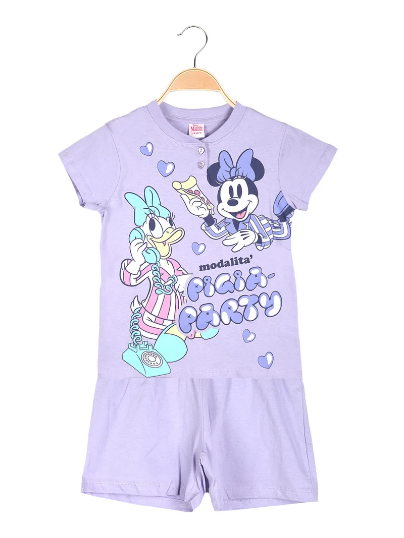 Minnie pigiama corto da bambina in cotone - lilla