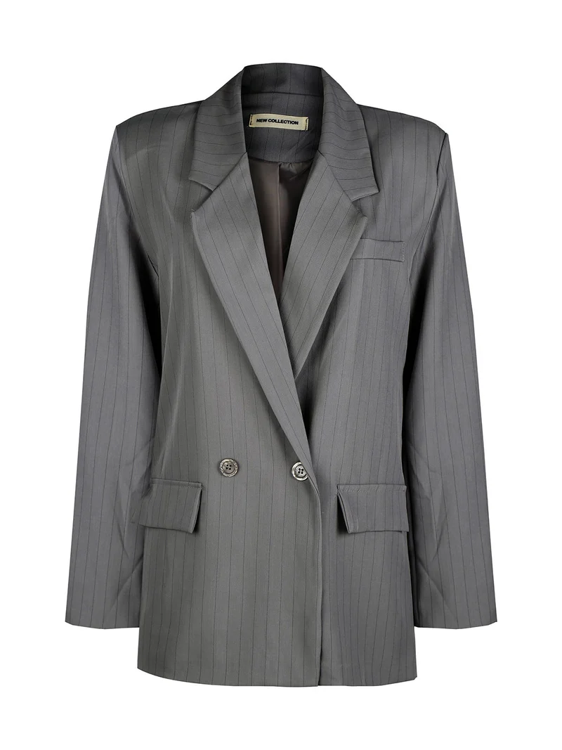 Blazer donna gessato con chiusura a doppio petto - grigio scuro