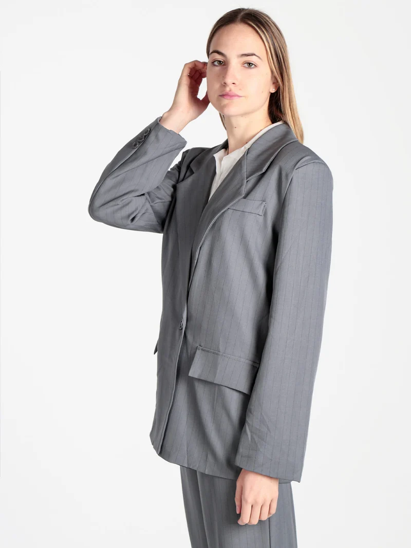 Blazer donna gessato con chiusura a doppio petto - grigio scuro