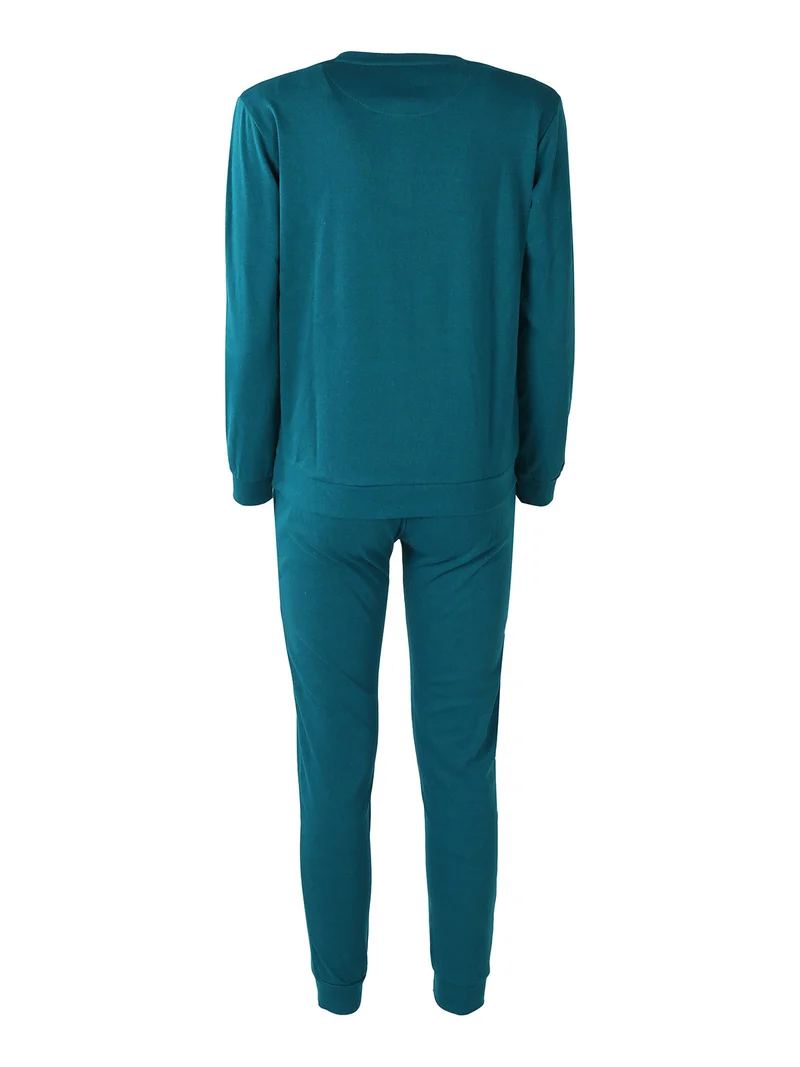Pigiama lungo da donna in cotone interlock - ottanio