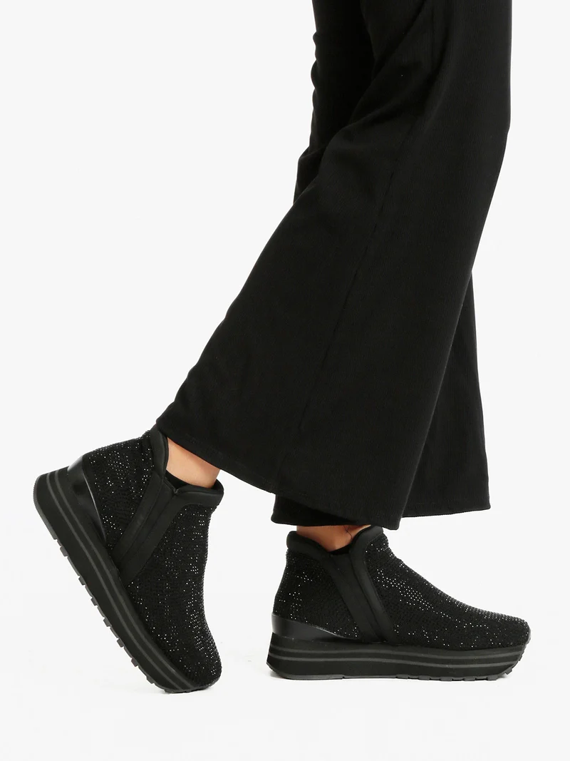 Sneakers alte da donna con strass - nero