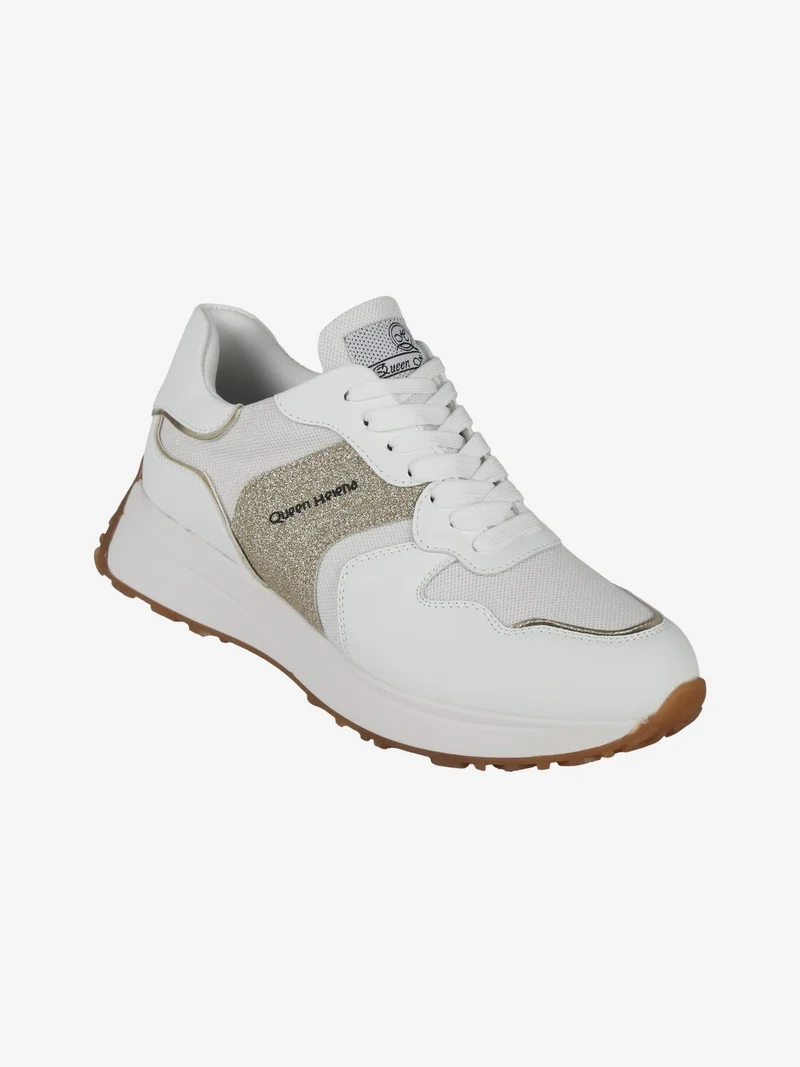 Sneakers donna brillantinata con zeppa - bianco