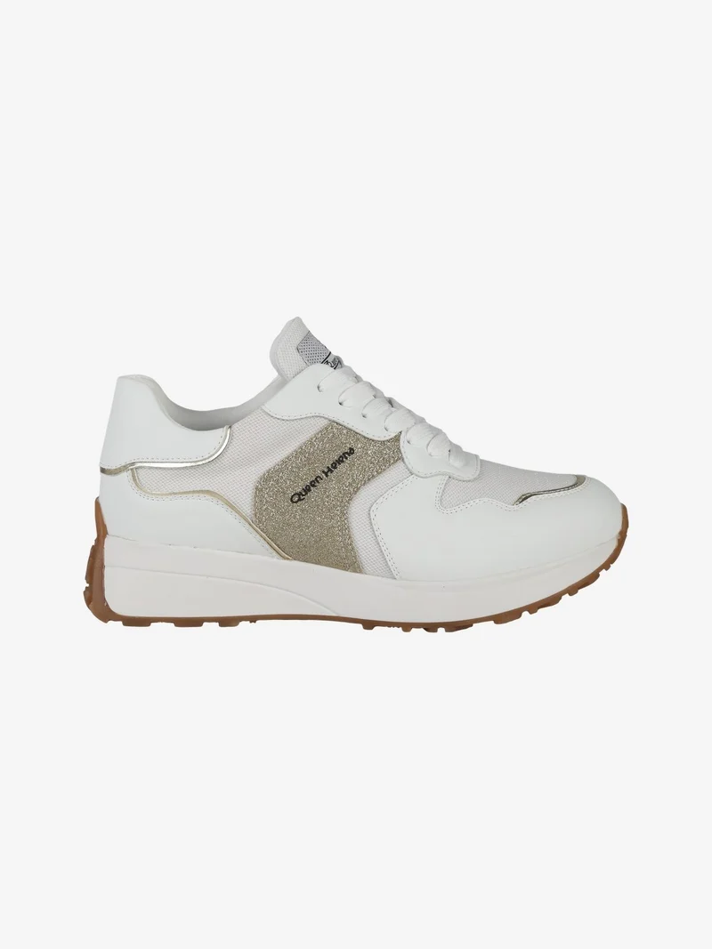 Sneakers donna brillantinata con zeppa - bianco