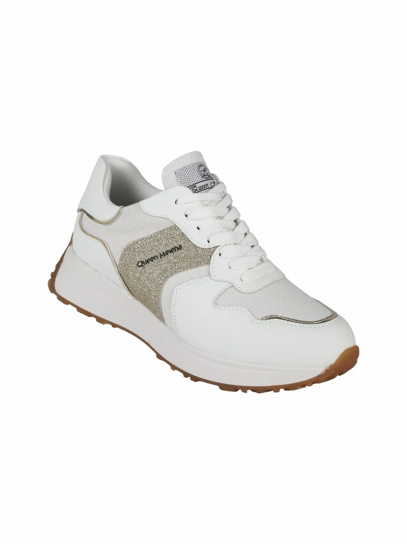 Sneakers donna brillantinata con zeppa - bianco