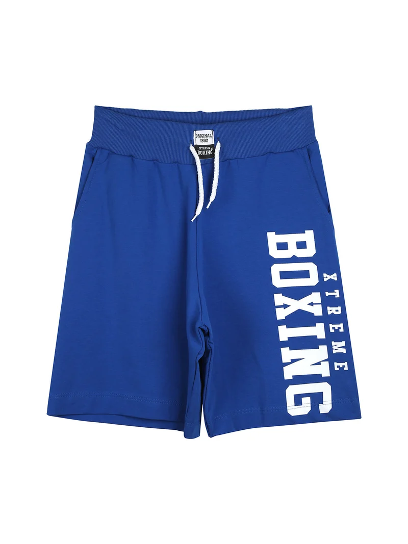 Bermuda sportivi da ragazzo con coulisse e logo - blu