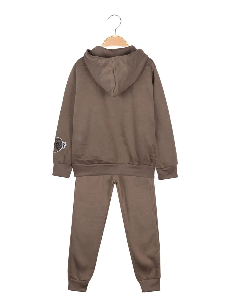 Completo 3 pezzi da bambino con cappuccio e zip - marrone