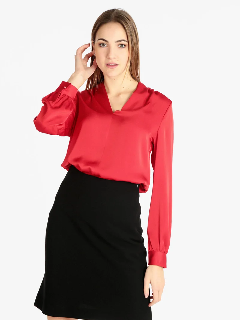 Blusa elegante donna in raso - rosso