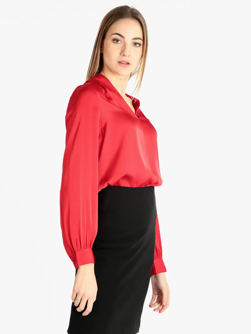 Blusa elegante donna in raso - rosso