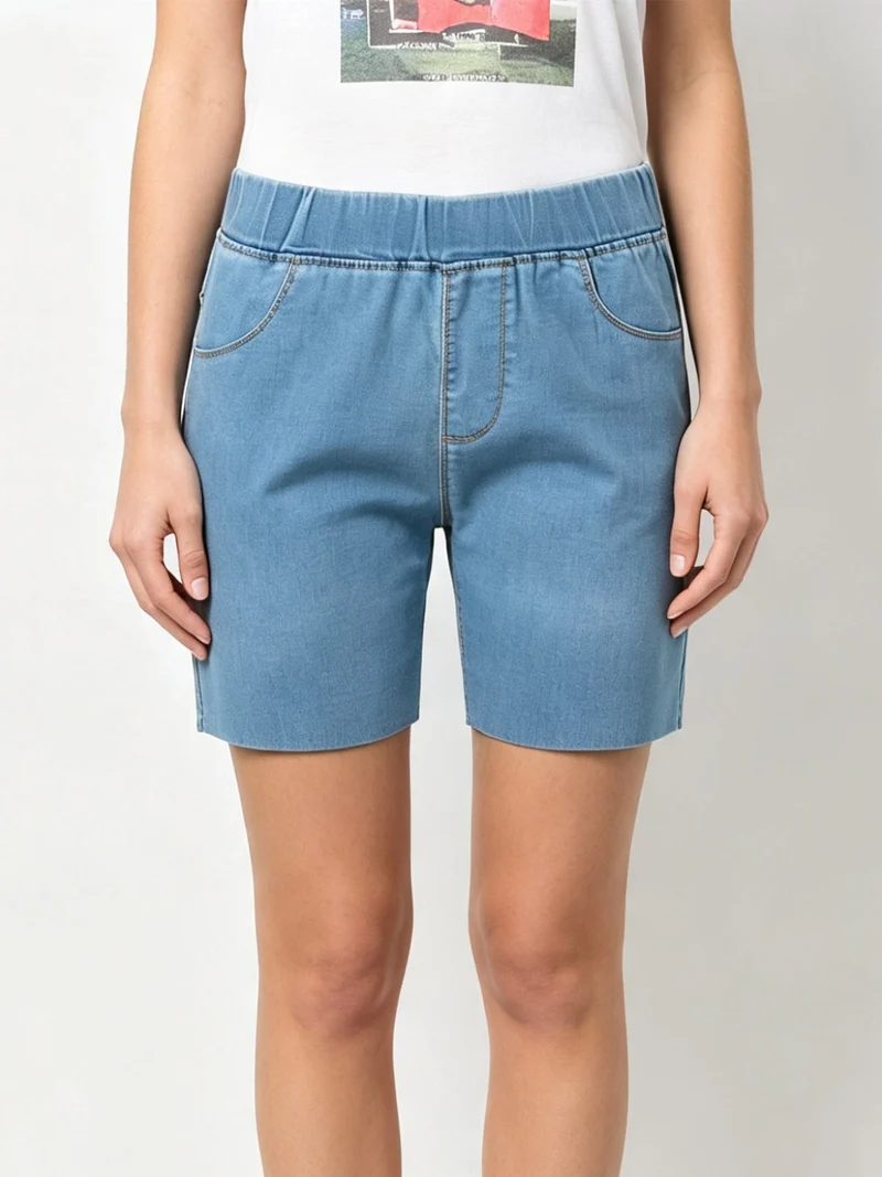 Shorts donna in jeans con elastico in vita - blu chiaro