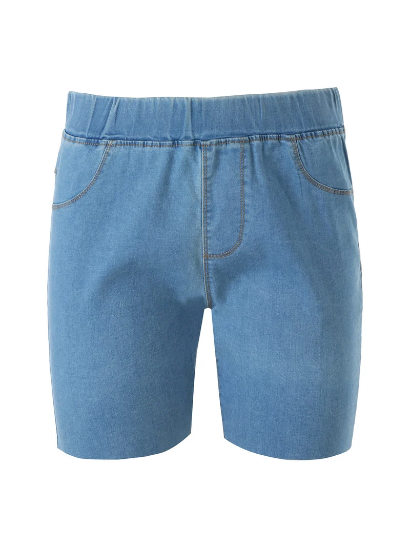 Shorts donna in jeans con elastico in vita - blu chiaro