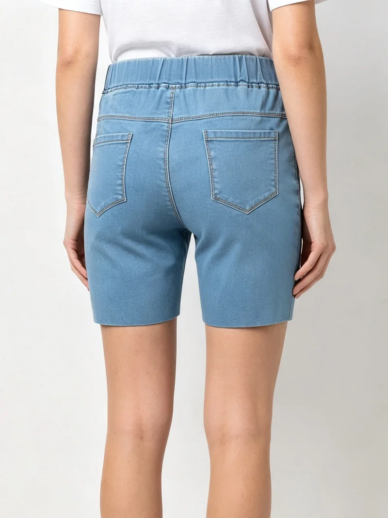Shorts donna in jeans con elastico in vita - blu chiaro