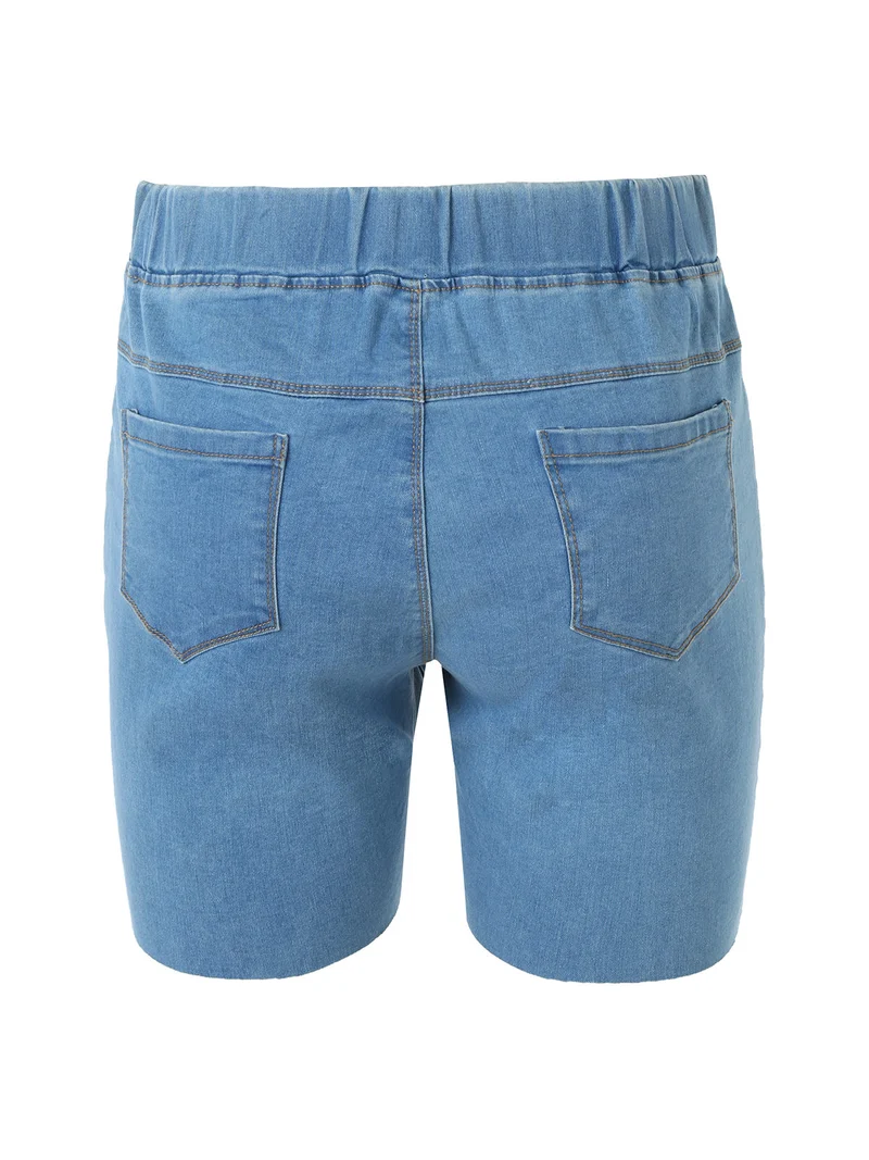 Shorts donna in jeans con elastico in vita - blu chiaro
