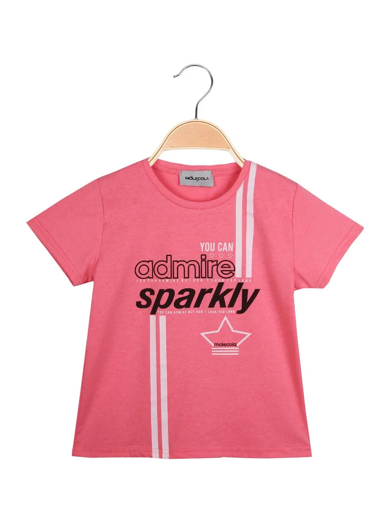 T-shirt girocollo con scritte - rosa