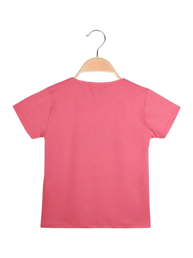 T-shirt girocollo con scritte - rosa