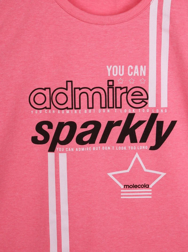 T-shirt girocollo con scritte - rosa