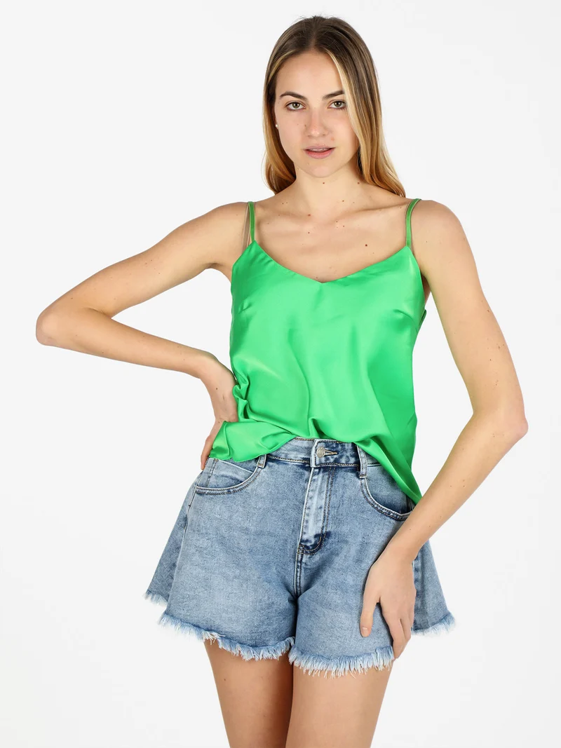 Top donna effetto raso con scollo a V - verde chiaro