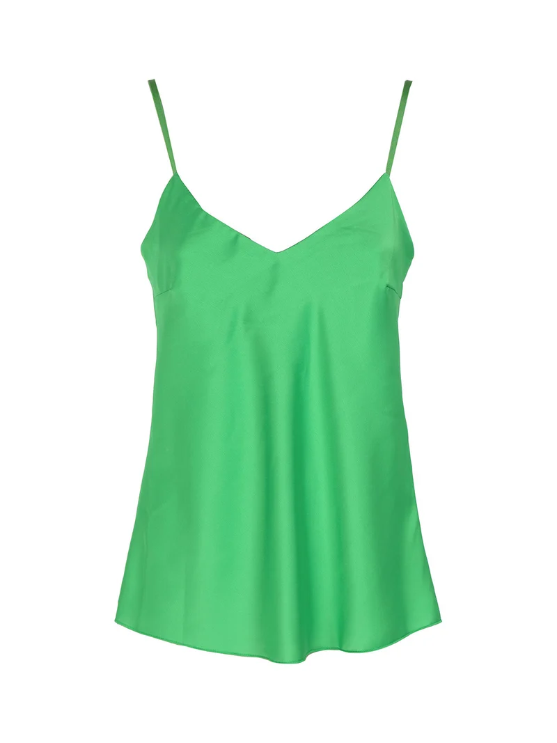 Top donna effetto raso con scollo a V - verde chiaro