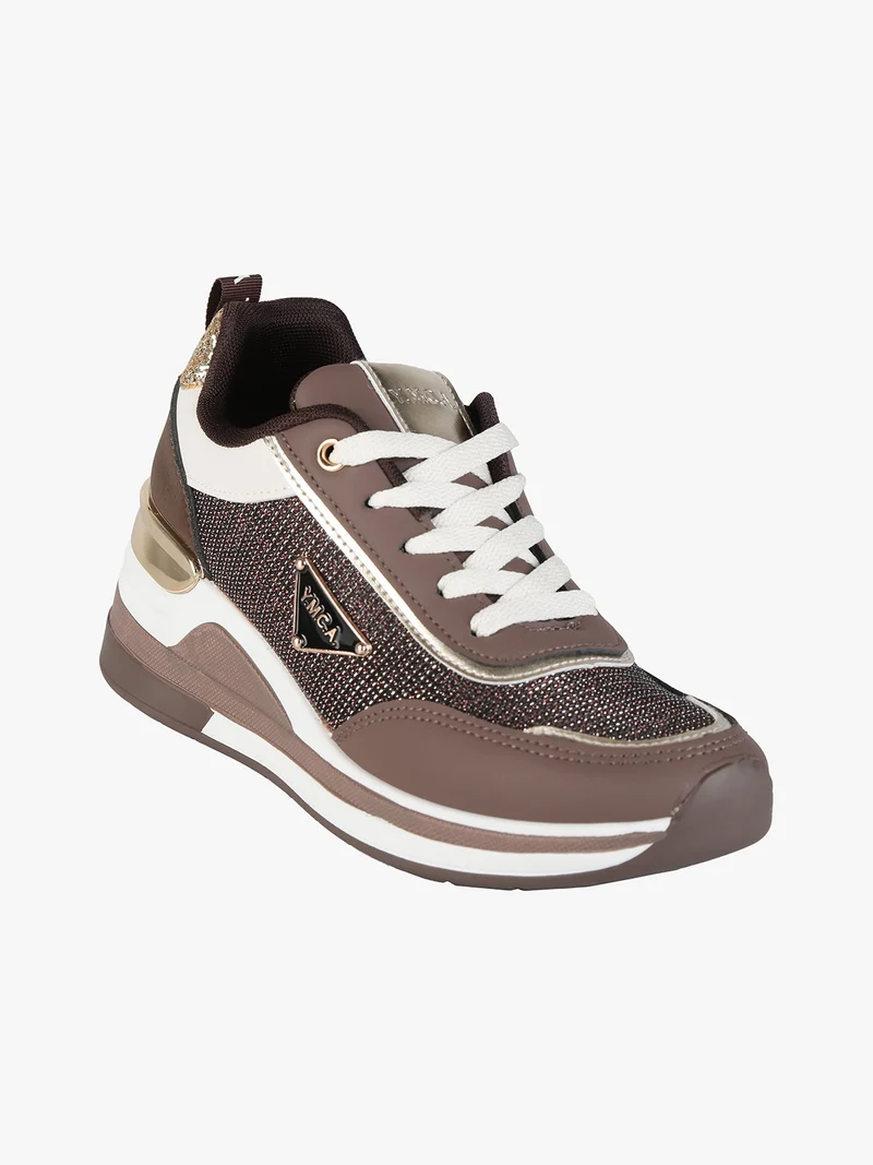 Sneakers donna lurex con zeppa - moro