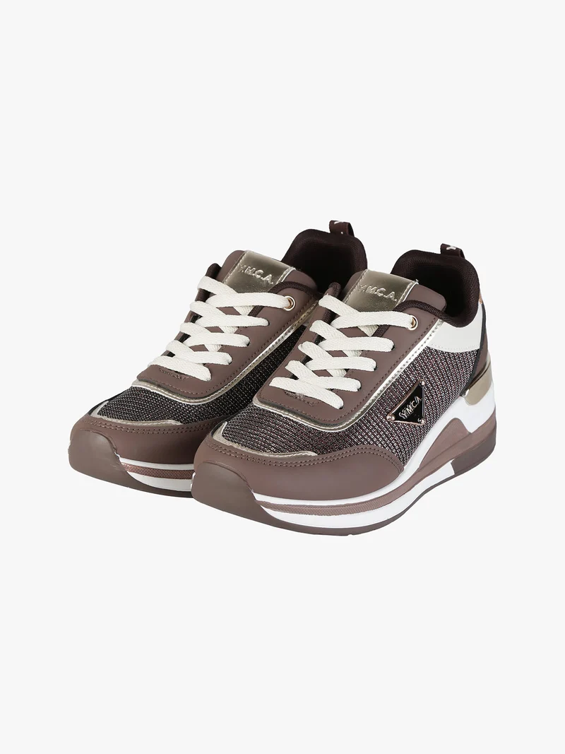 Sneakers donna lurex con zeppa - moro