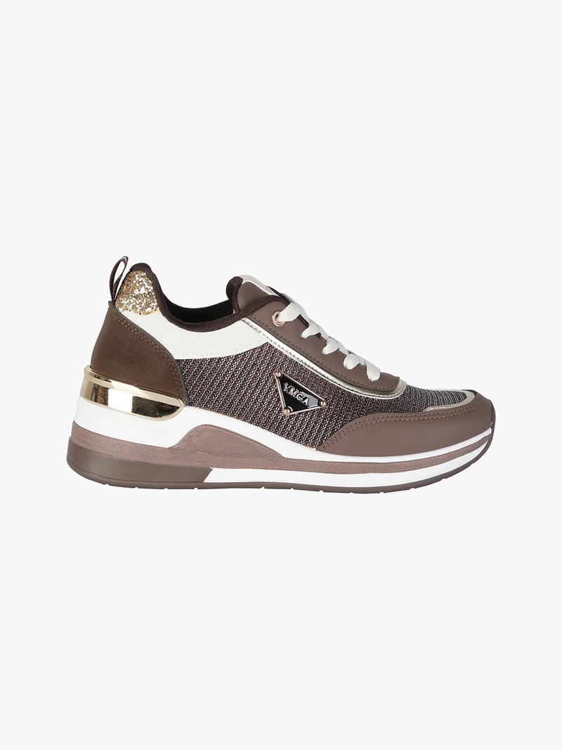 Sneakers donna lurex con zeppa - moro