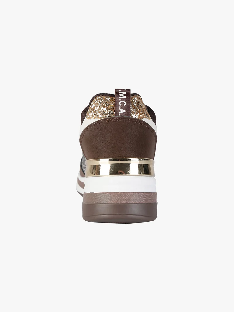 Sneakers donna lurex con zeppa - moro