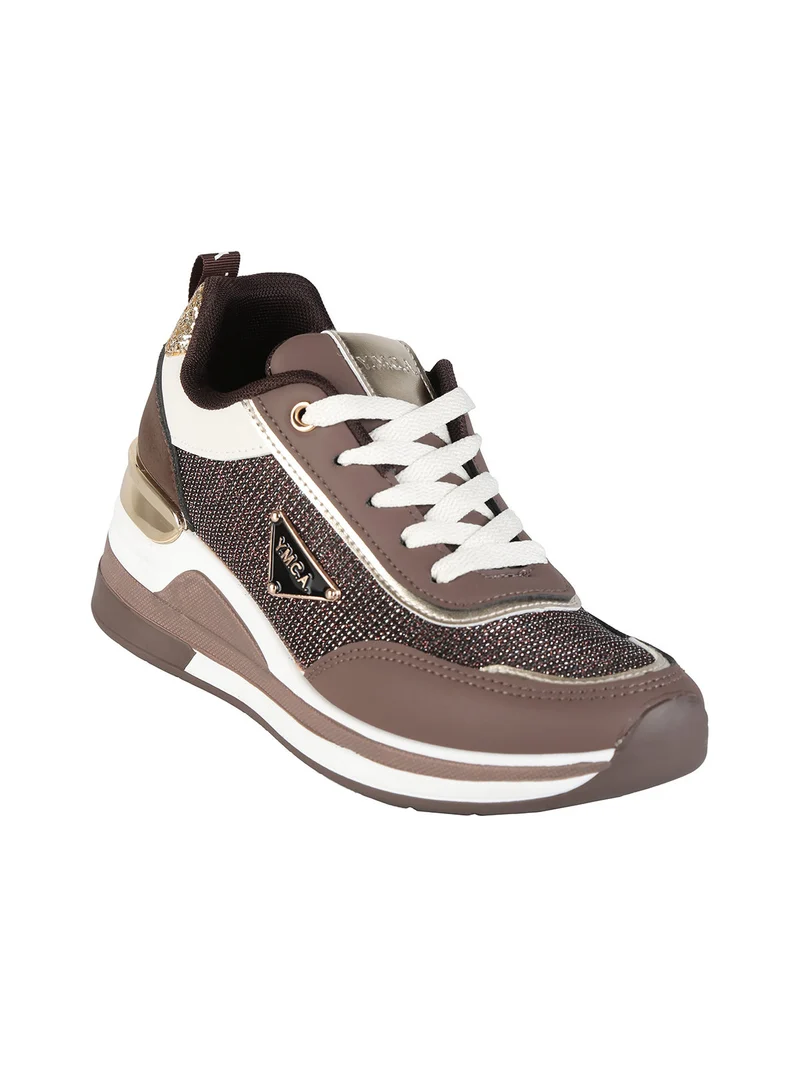 Sneakers donna lurex con zeppa - moro