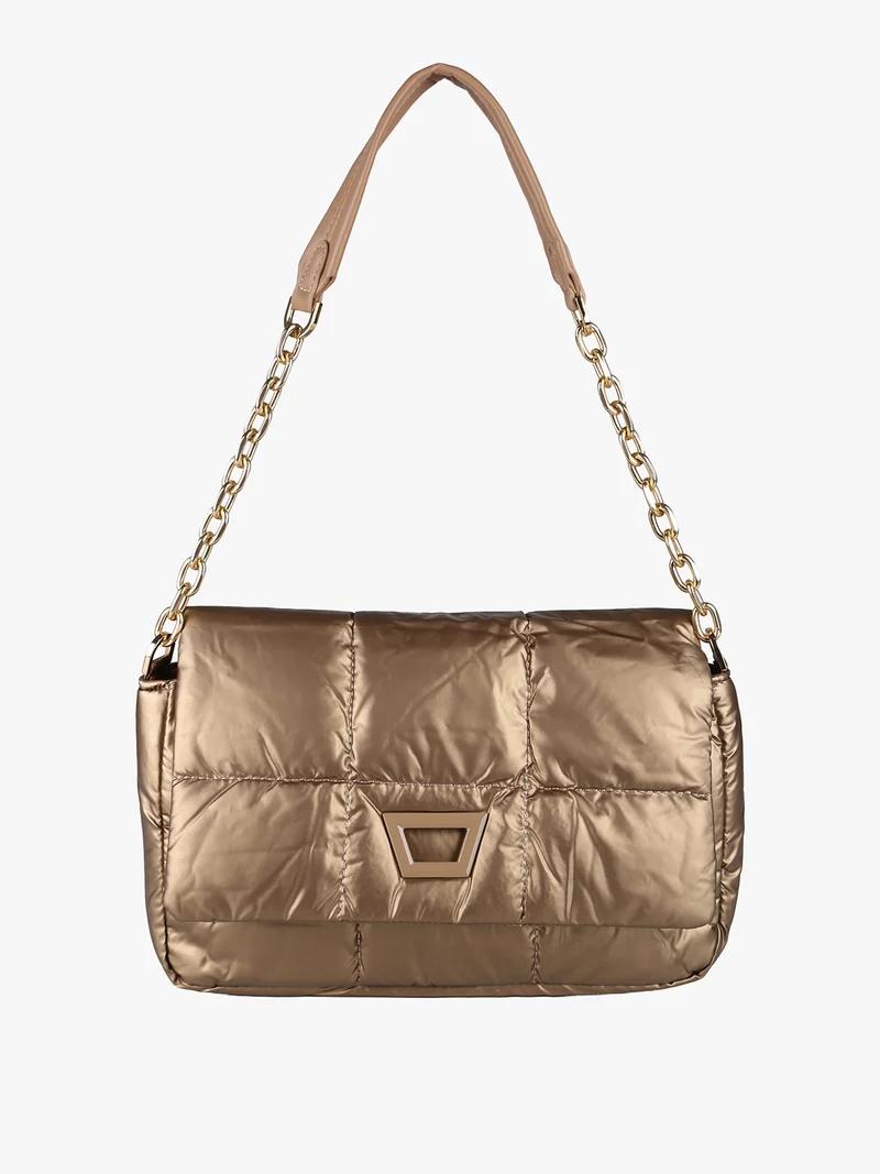 Borsa donna puffer trapuntata con manico a catena - marrone