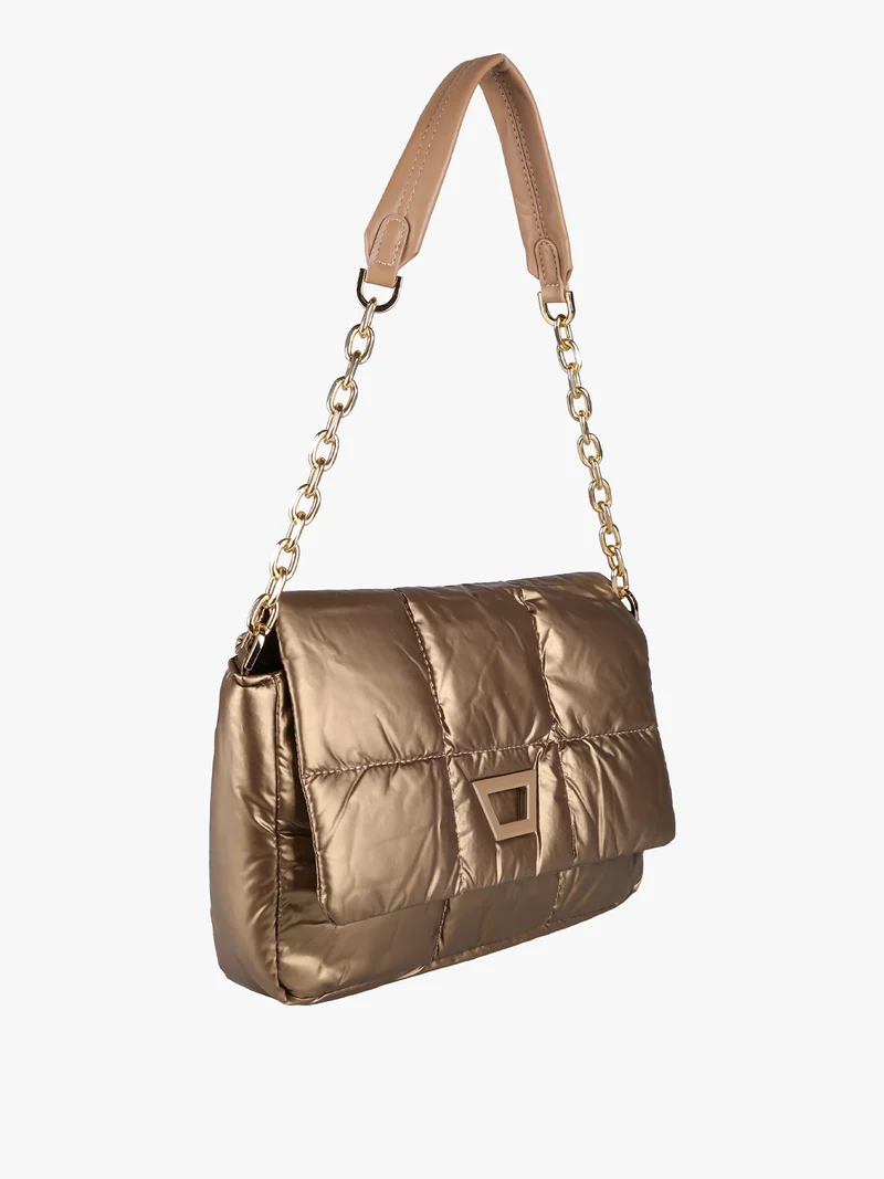 Borsa donna puffer trapuntata con manico a catena - marrone