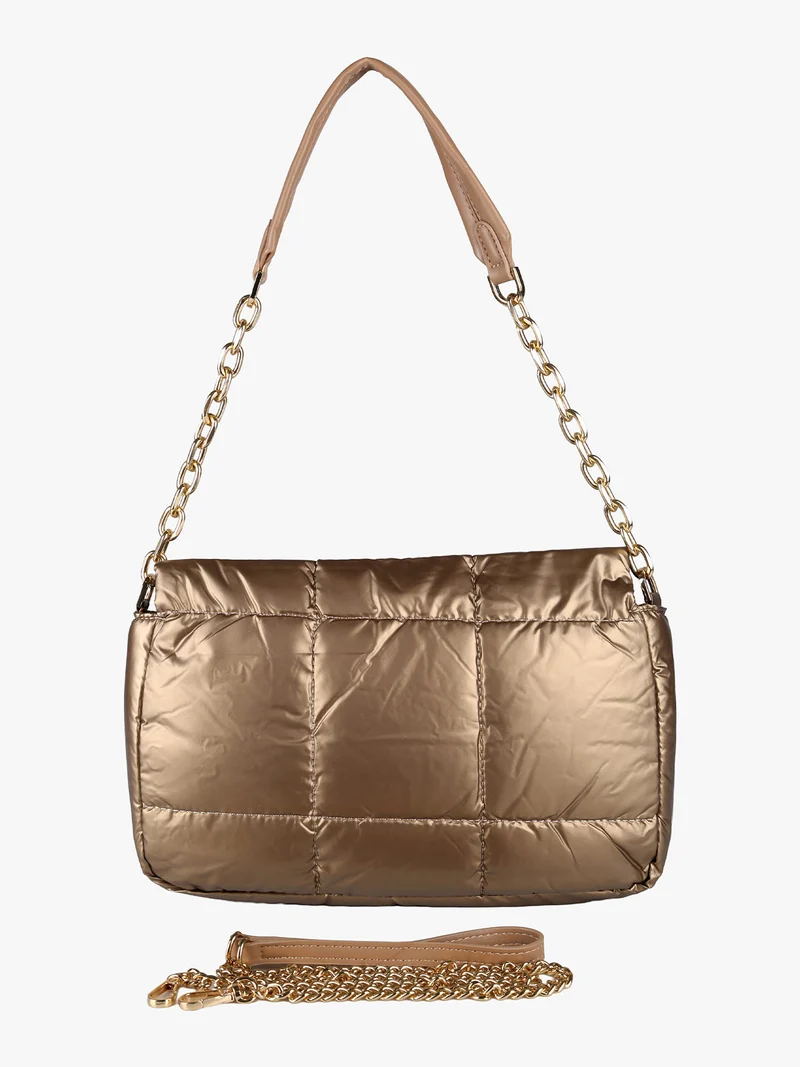 Borsa donna puffer trapuntata con manico a catena - marrone