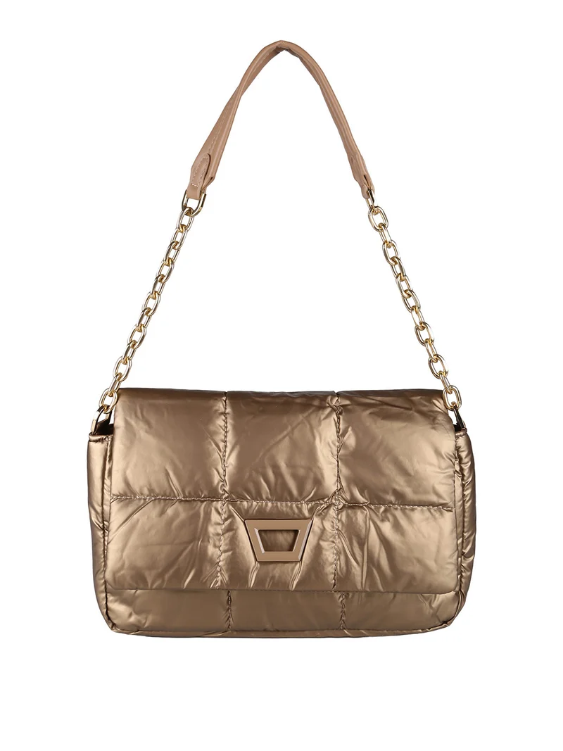 Borsa donna puffer trapuntata con manico a catena - marrone