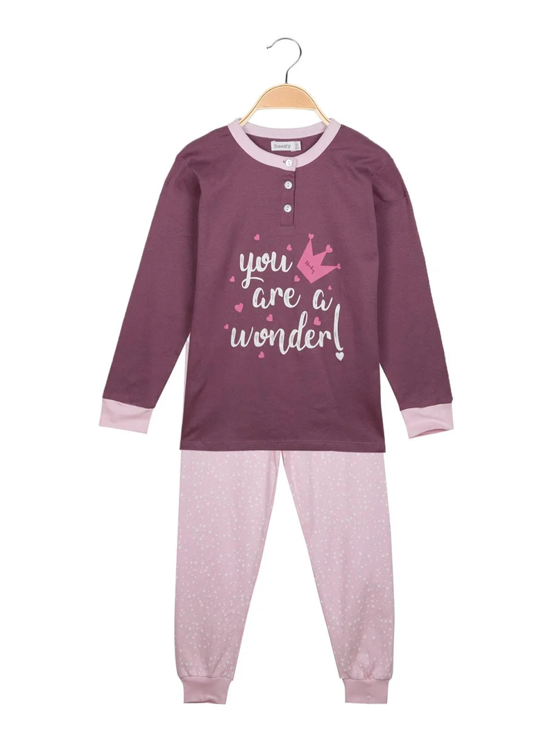 Pigiama lungo bambina con scritta - rosa