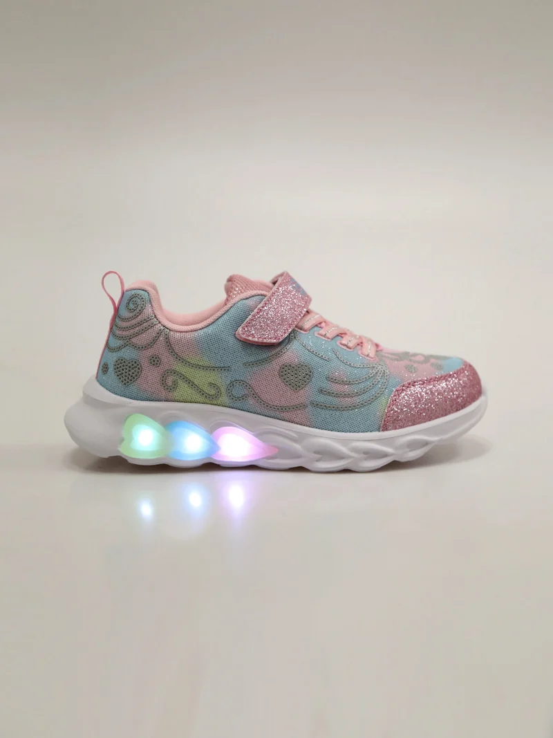 Sneakers da ragazza con glitter e luci - rosa