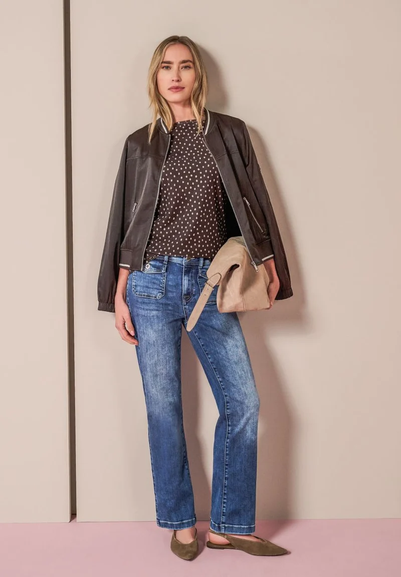 3/4-Arm Shirt mit Split Neck und Print