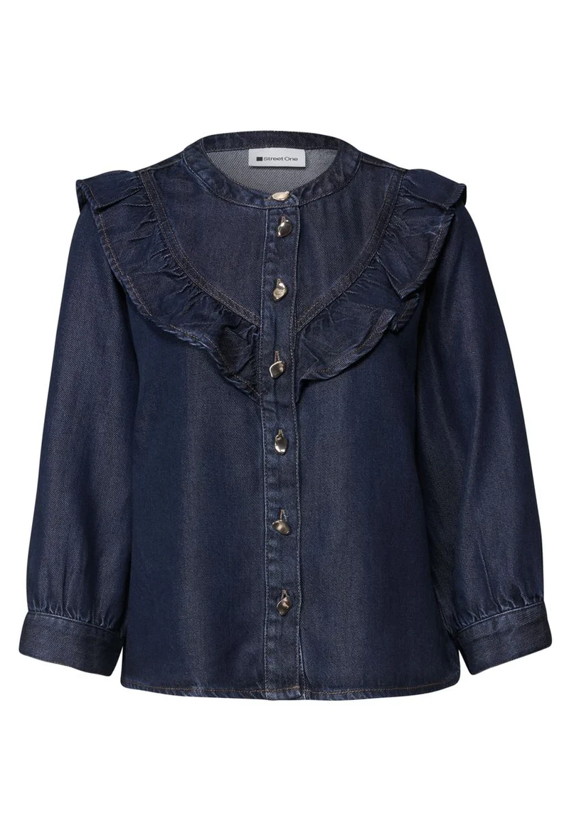 Langarm Denim Bluse mit Rüschen