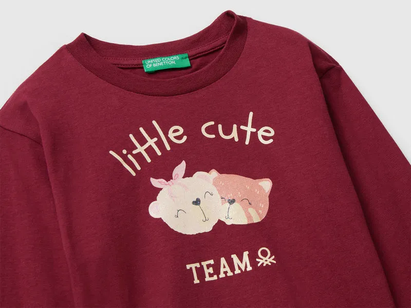Baumwoll-T-Shirt mit Glitzer-Print