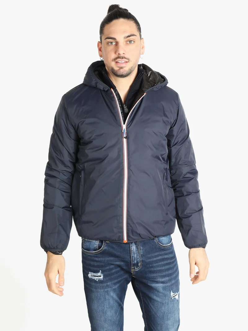 Giubbotto uomo imbottito con cappuccio - blu scuro
