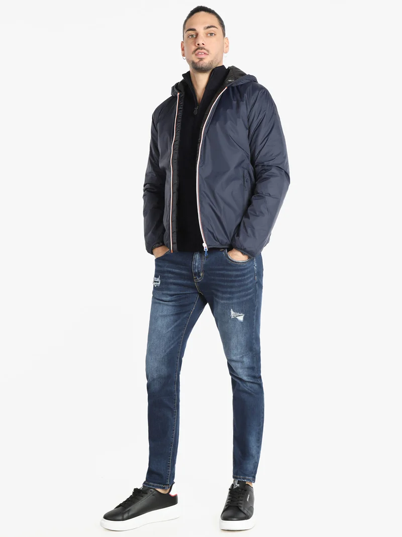 Giubbotto uomo imbottito con cappuccio - blu scuro